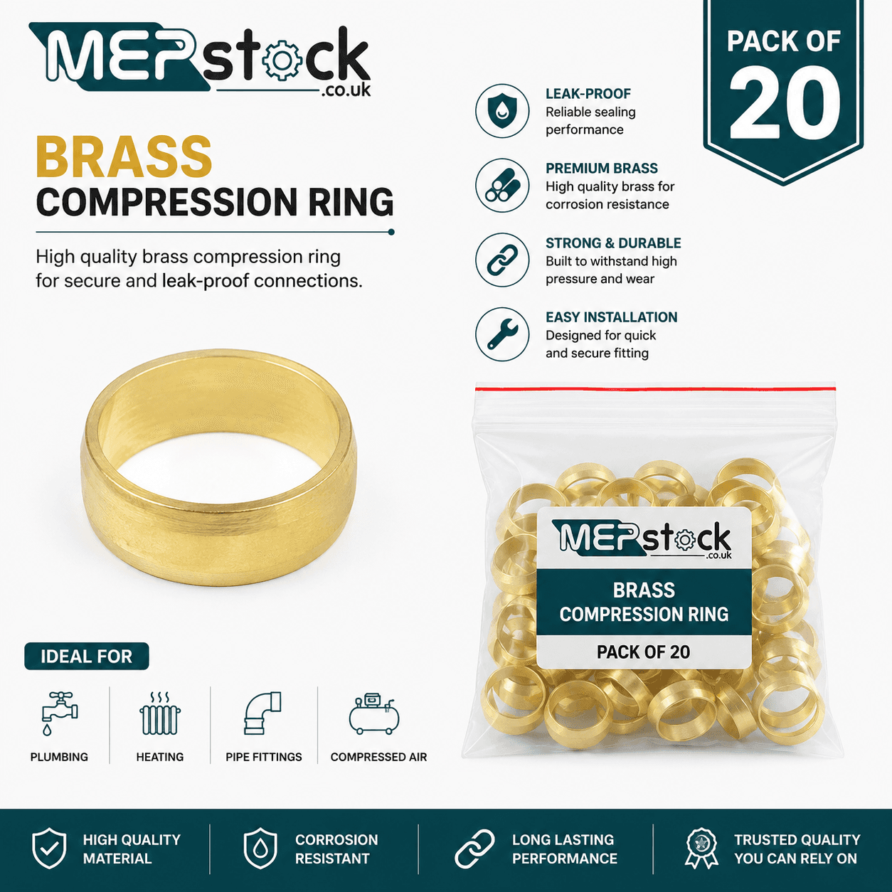 Brass Compression Olives Pipe Fitting Inserts (Pack of 20)