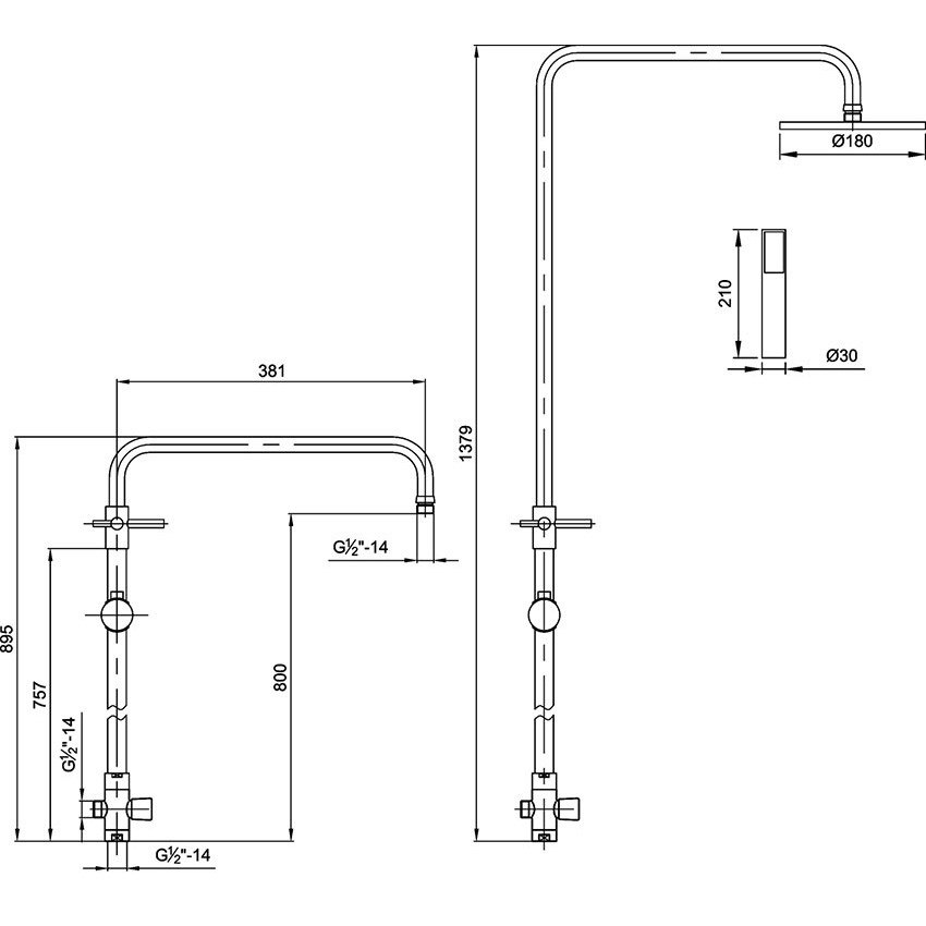 Round Telescopic Riser Shower Kit A3113