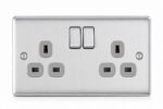 13A Double Switched Socket Brushed Steel 2 Gang | BG Nexus Metal