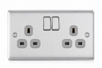 13A Double Switched Socket Brushed Steel 2 Gang | BG Nexus Metal